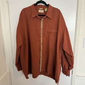 Cubavera Men's 3XL Long Sleeve Rust Orange Button Down Shirt Vacation Beach
